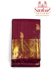 magenta-multi-checks-pure-silk-saree