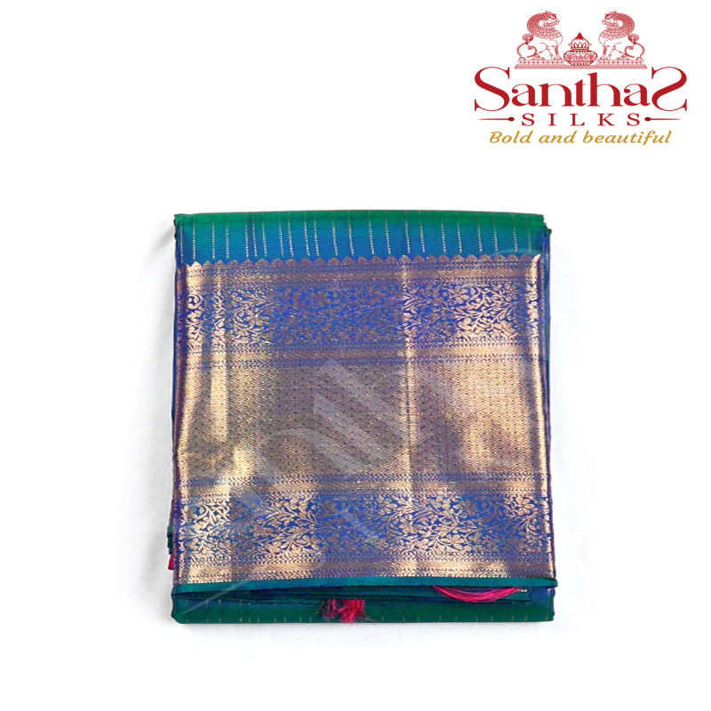 Peacock Blue Vairaoosi Pure Silk Saree with Self Border