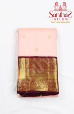 Peach Body Leaf Butta with Wine Maroon Border