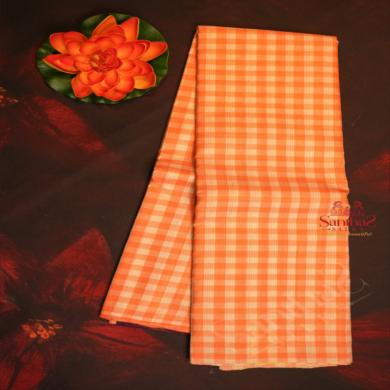 BORDERLESS ORANGE & WHITE COLOUR CHECKED BODY WITH CONTRAST BLOUSE