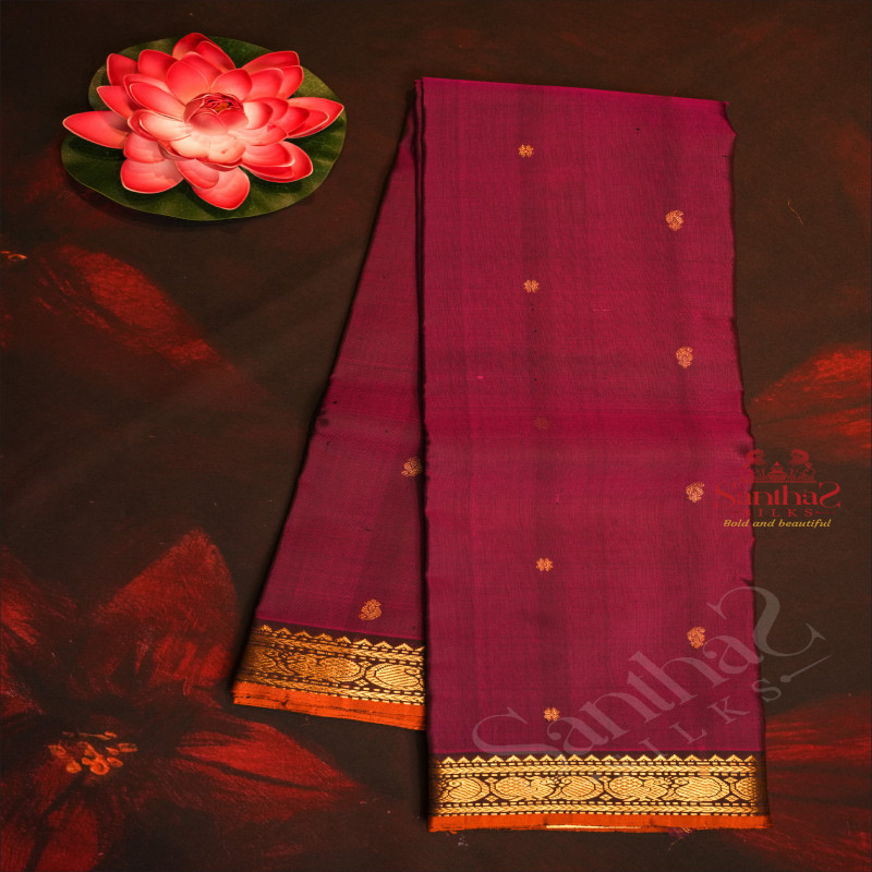 MAGENTA COLOUR BODY WITH GOLDEN ZARI BUTTAS AND CONTRAST COLOUR BLOUSE