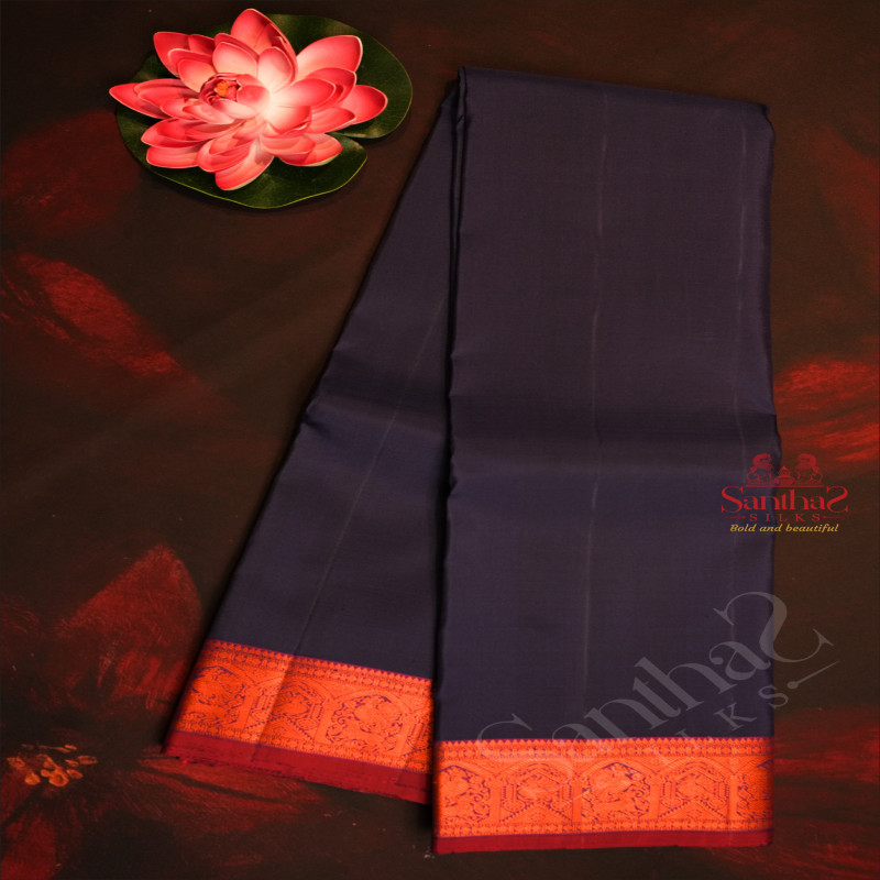 NAVY BLUE COLOUR BODY AND CONTRAST COLOUR BLOUSE AND PALLU