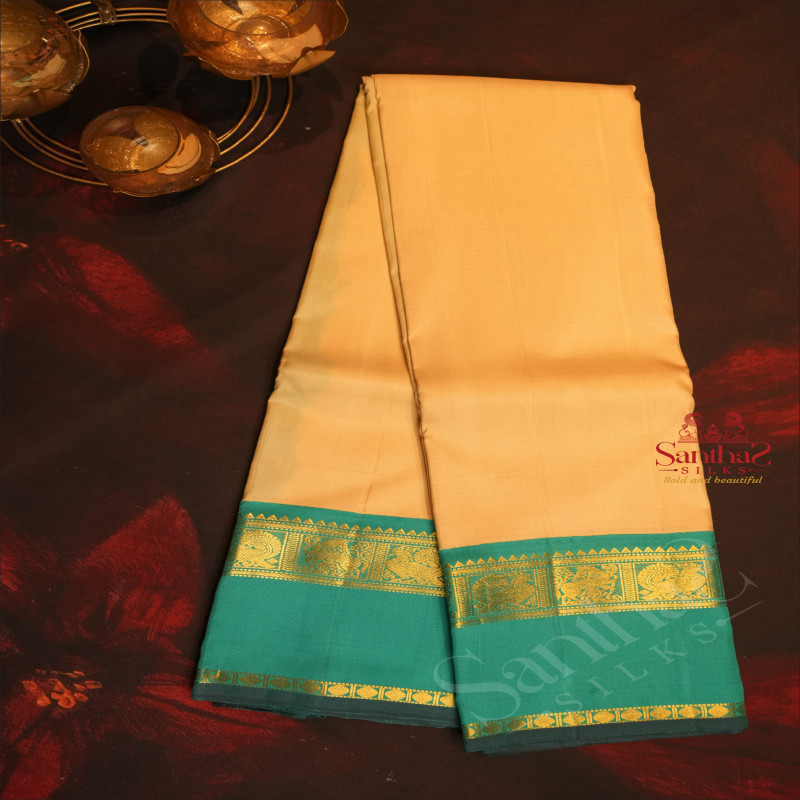 MUSTARD YELLOW COLOUR BODY WITH GOLDEN ZARI BUTTA WITH CONTRAST BLOUSE & BORDER