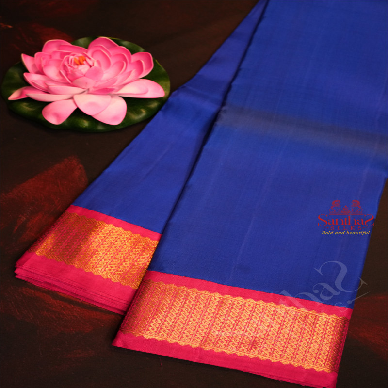 ROYAL BLUE COLOUR PLAIN BODY WITH CONTRAST BLOUSE & BORDER