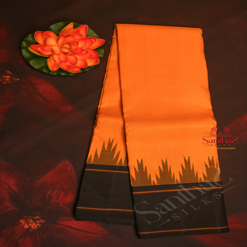 MUSTARD YELLOW COLOUR BODY WITH THALAMBOO THREAD BUTTA WITH CONTRAST BLOUSE