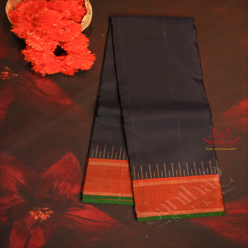 NAVY BLUE COLOUR BODY AND CONTRAST COLOUR BLOUSE & PALLU