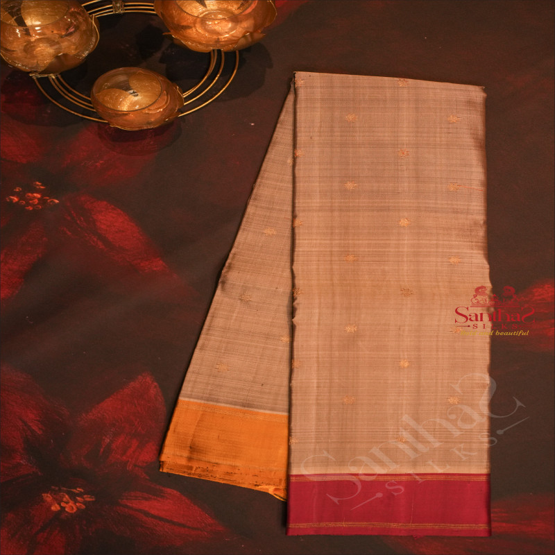 GREY COLOUR BODY WITH GOLDEN ZARI SMALL BUTTAS AND CONTRAST PALLU & BLOUSE