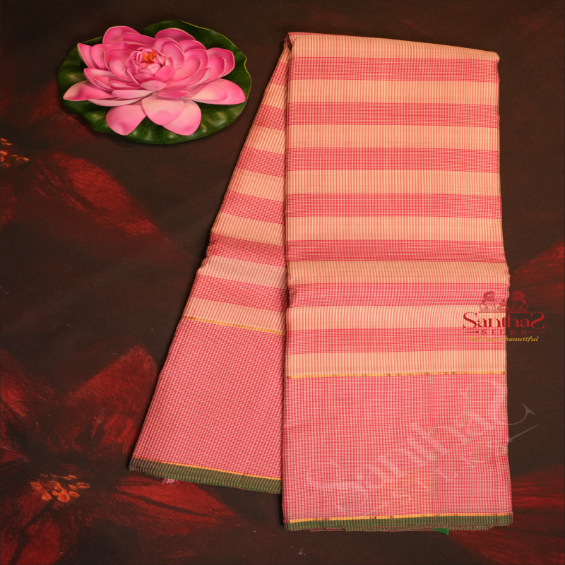 BABY PINK COLOUR CHECKED BODY WITH CONTRAST BLOUSE & BORDER