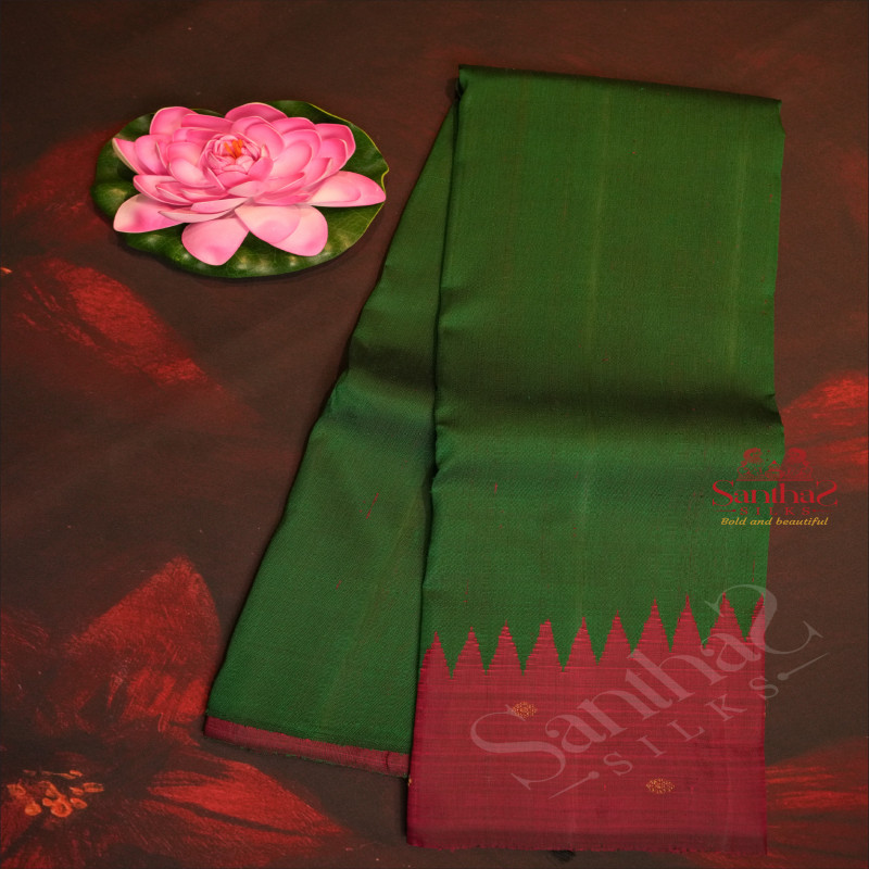 DARK GREEN COLOUR BODY AND CONTRAST PALLU & BLOUSE