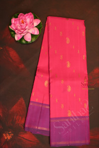 barbie-pink-colour-body-with-golden-zari-small-motifs-buttas-and-contrast-blouse-pallu