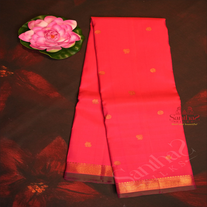 DARK PINK COLOUR BODY WITH GOLDEN ZARI SMALL BUTTAS AND SELF COLOUR BLOUSE & PALLU