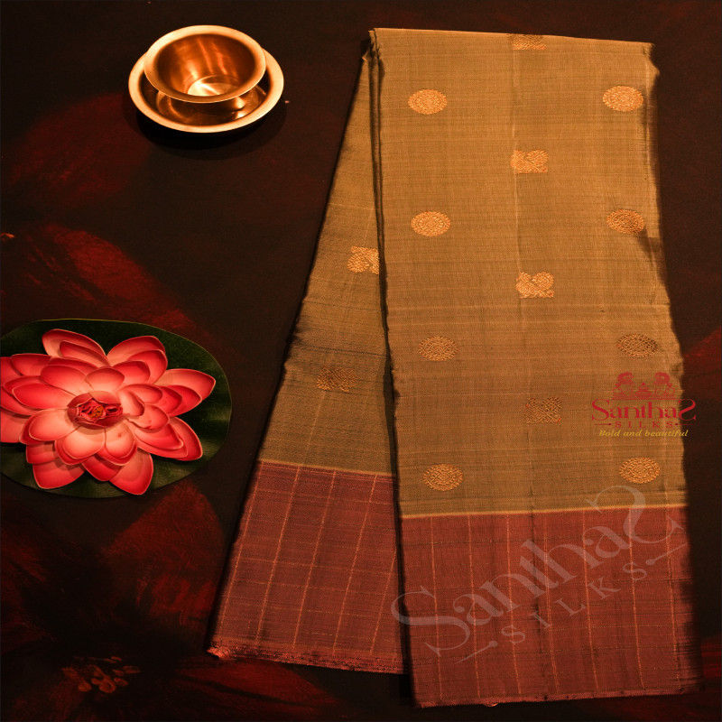 GREY COLOUR BODY WITH ANNAM CHAKKARAM BUTTA WITH CONTRAST BLOUSE & BORDER