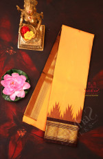 BRIGHT YELLOW COLOUR BODY WITH GOLDEN ZARI BUTTAS & SINGLE SIDE BORDER WITH GOPURAM THREAD BUTTA AND CONTRAST PALLU WITHOUT BLOUSE