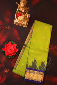 oneside-border-pear-green-colour-body-with-golden-zari-butta-without-blouse