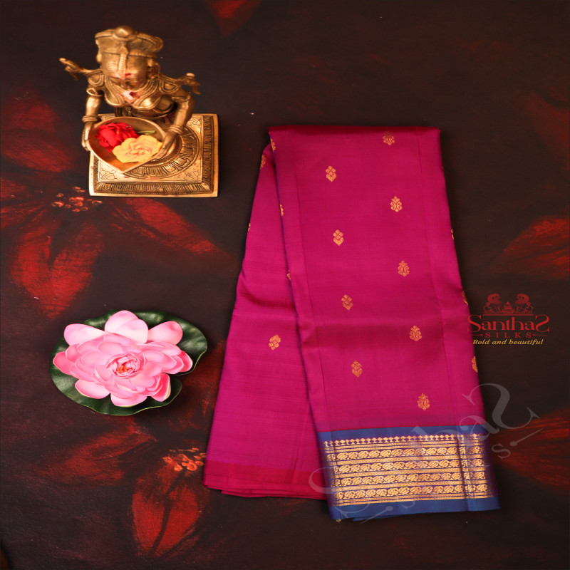 ONESIDE BORDER DARK PURPLE COLOUR BODY WITH GOLDEN ZARI BUTTA & WITHOUT BLOUSE