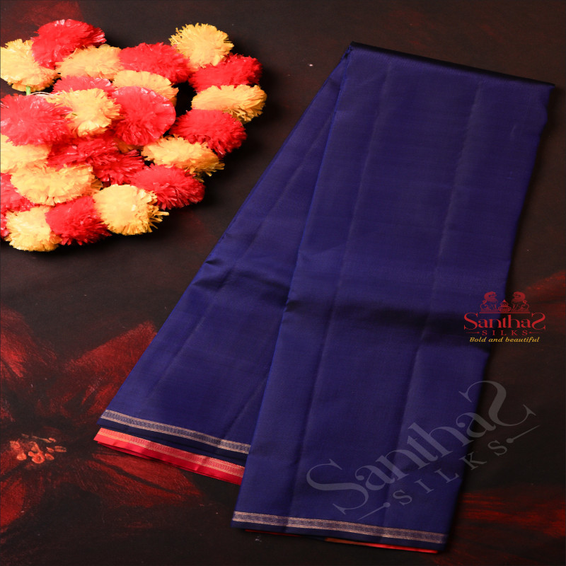 NAVY BLUE COLOUR PLAIN BODY WITH CONTRAST BLOUSE & BORDER