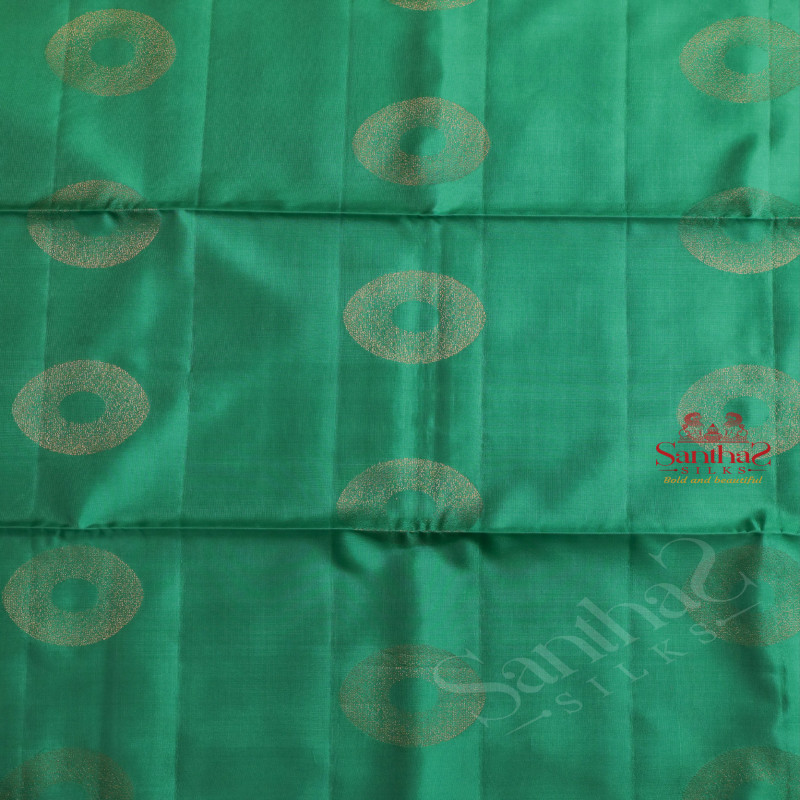 GREEN COLOUR BODY WITH GOLDEN FLORAL ZARI BUTTA WITH CONTRAST BLOUSE & BORDER