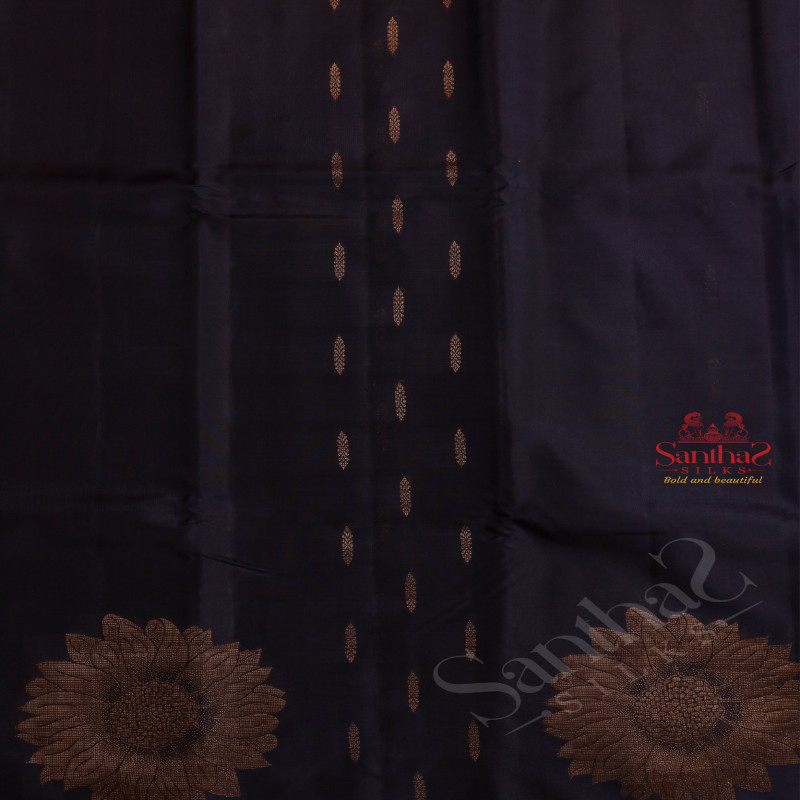 DARK BLUE COLOUR BODY WITH GOLDEN ZARI FLORAL BUTTA WITH CONTRAST BLOUSE