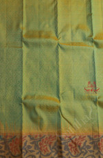 GREEN COLOUR BODY WITH GOLDEN ZARI STRIPS WITH CONTRAST BLOUSE & BORDER