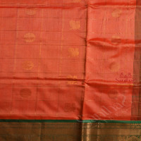 PEACH COLOUR CHECKED BODY WITH GOLDEN ZARI ANNAM CHAKKARAM BUTTA WITH CONTRAST BLOUSE & BORDER