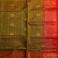 MEHENDHI GREEN COLOUR CHECKED BODY WITH GOLDEN ZARI ANNAM CHAKKARAM BUTTA WITH CONTRAST BLOUSE & BORDER