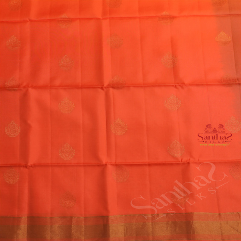 LIGHT ORANGE COLOUR BODY WITH GOLDEN ZARI BUTTA WITH CONTRAST BLOUSE & BORDER