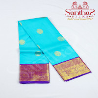 Blue Pure Silk Saree with Magenta Border