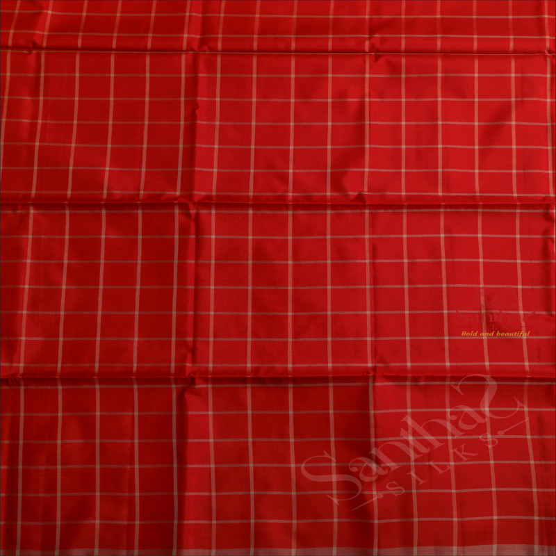 RED COLOUR CHECKED BODY WITH CONTRAST BLOUSE & BORDER