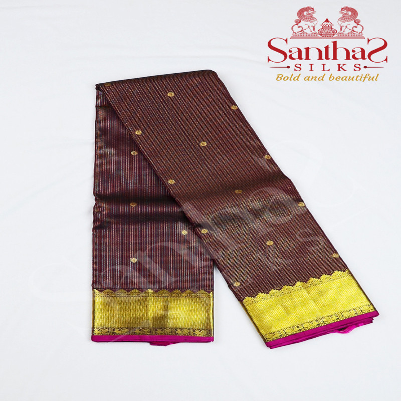Brown Vairaoosi Pure Silk Saree with Gold Zari