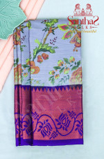 SILVER GREY COLOUR BODY IN DIGITAL FLORAL PRINT WITH CONTRAST BLOUSE & BORDER