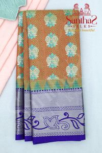 orange-colour-body-in-zari-butta-with-contrast-blouse-border