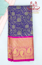 VIOLET COLOUR BODY IN FLORAL PATTERN WITH CONTRAST BLOUSE & BORDER