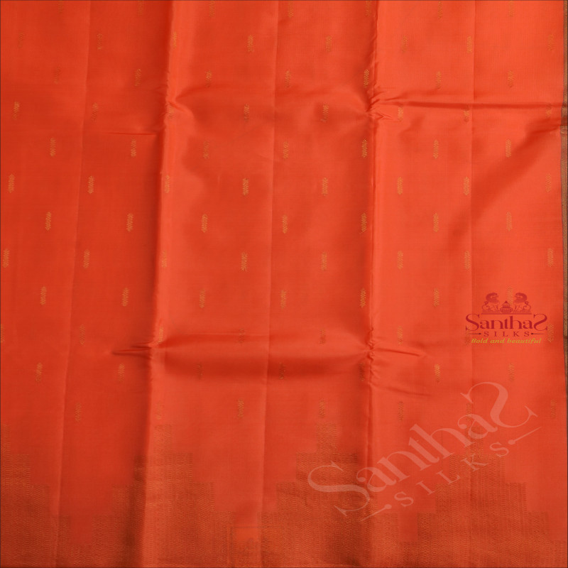 BORDERLESS ORANGE COLOUR BODY WITH TEMPLE BUTTA WITH CONTRAST BLOUSE