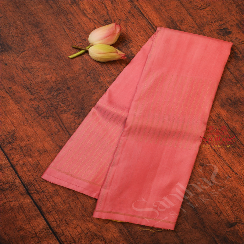 ONION PINK COLOUR BODY WITH GOLDEN STRIPS ZARI WITH CONTRAST BLOUSE