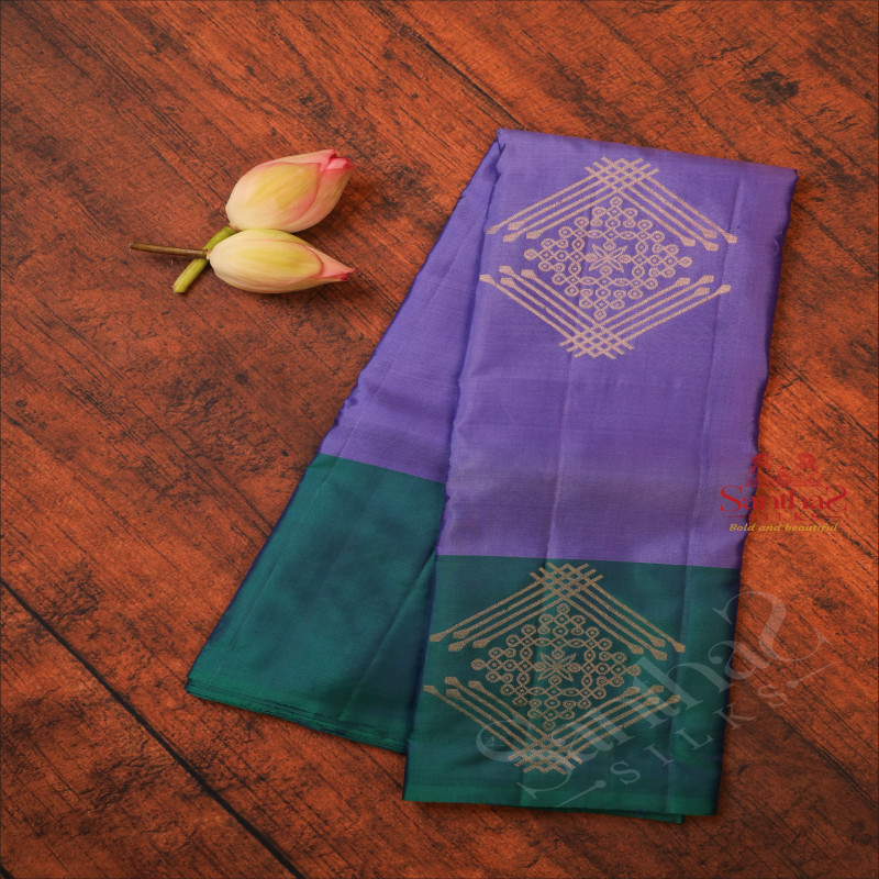 MEDIUM PURPLE COLOUR BODY WITH GOLDEN ZARI MOTIF WITH CONTRAST BLOUSE & BORDER