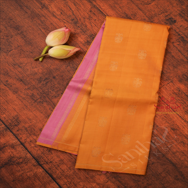 MUSTARD YELLOW COLOUR BODY WITH GOLDEN ZARI BUTTA WITH CONTRAST BLOUSE