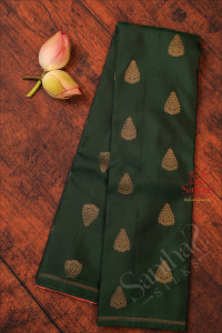 bottle-green-colour-body-with-golden-zari-butta-with-contrast-blouse