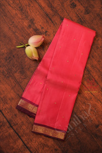 baby-pink-colour-checked-body-with-golden-zari-butta-with-contrast-blouse-border