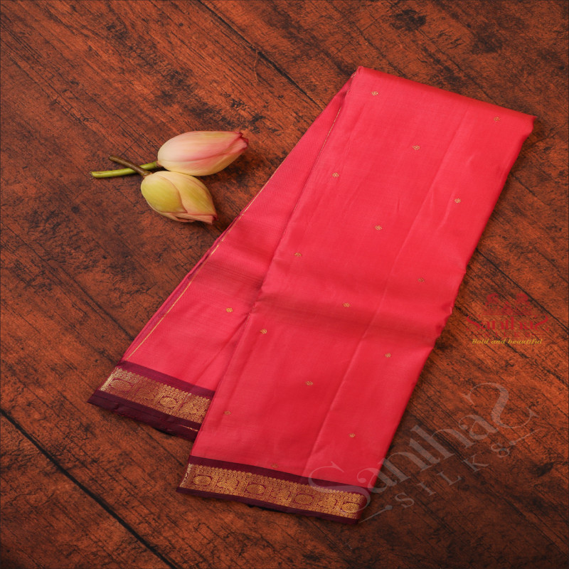 BABY PINK COLOUR CHECKED BODY WITH GOLDEN ZARI BUTTA WITH CONTRAST BLOUSE & BORDER