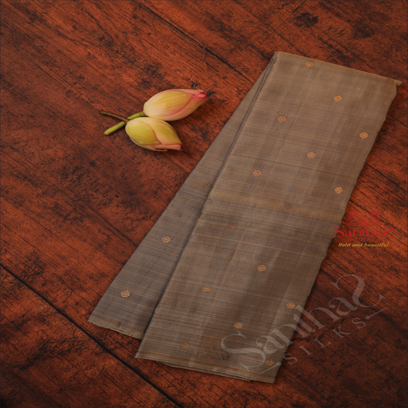 GREY COLOUR BODY WITH GOLDEN ZARI BUTTA WITH SELF BLOUSE