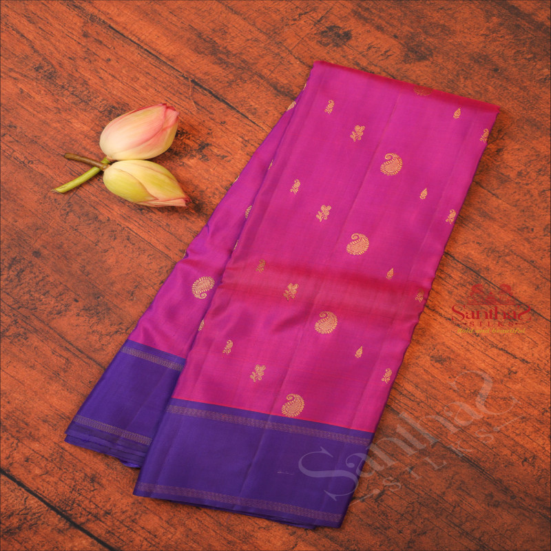 VIOLET COLOUR BODY WITH GOLDEN ZARI BUTTA WITH CONTRAST BLOUSE & BORDER