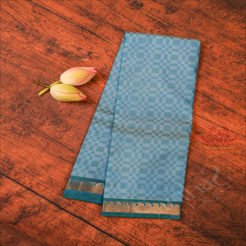 STONE BLUE COLOUR BODY WITH GOLDEN ZARI MANGO BUTTA & WITHOUT BLOUSE