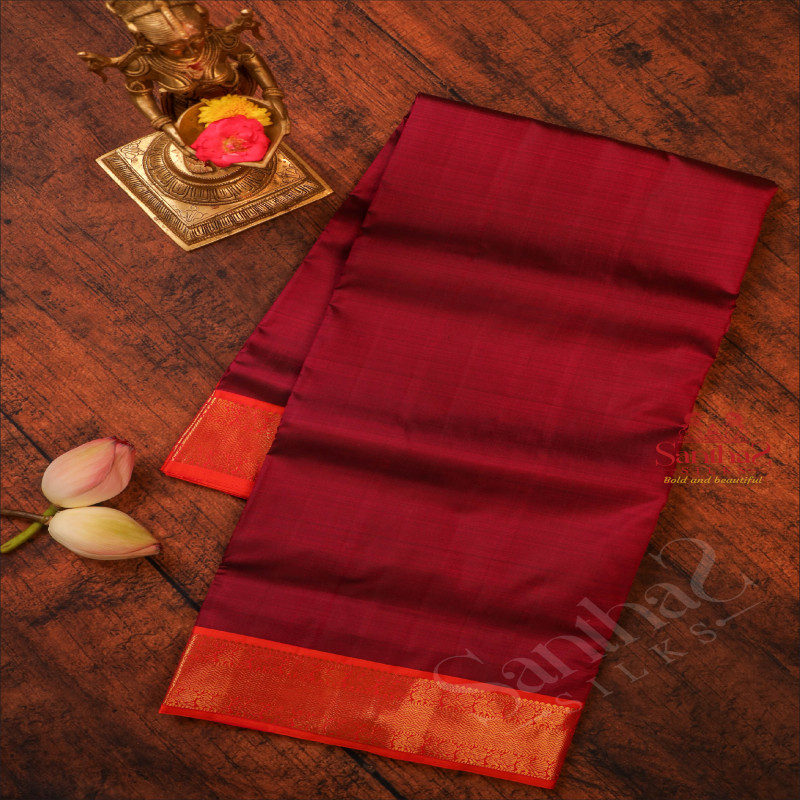 9 YARDS MADISAR LIGHT MAROON COLOUR BODY WITH CONTRAST BORDER & WITHOUT BLOUSE