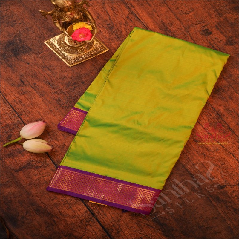 9 YARDS MADISAR NEON GREEN COLOUR BODY WITH CONTRAST BORDER & WITHOUT BLOUSE
