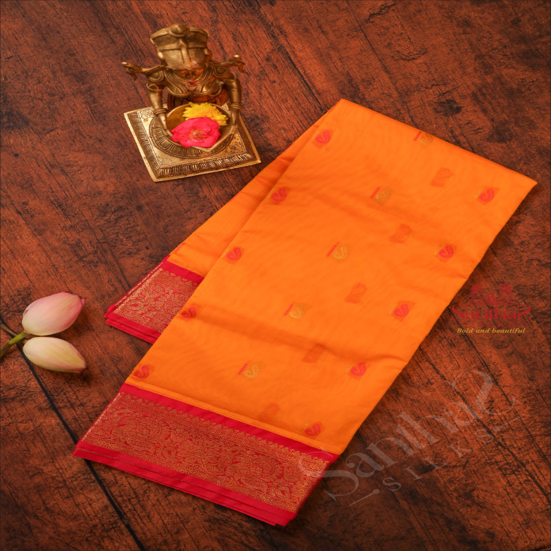9 YARDS MADISAR MANGO YELLOW COLOUR BODY WITH GOLDEN ZARI & THREAD BUTTA AND WITHOUT BLOUSE
