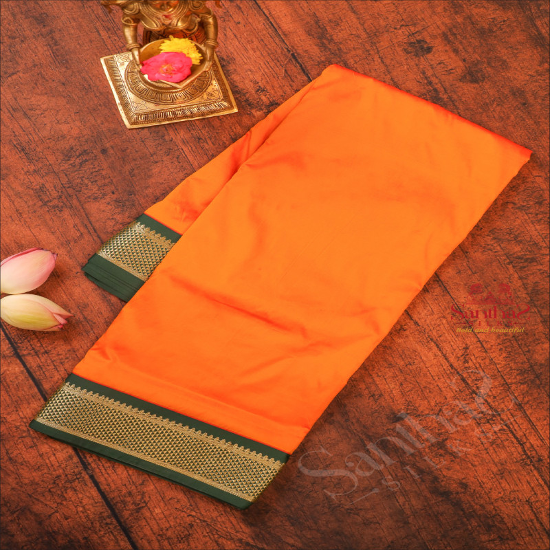 9 YARDS MADISAR MANGO YELLOW COLOUR BODY WITH CONTRAST BORDER & WITHOUT BLOUSE