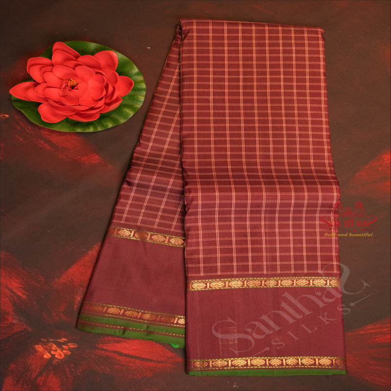 DARK CHOCOLATE COLOUR CHECKED BODY WITH SELF BORDER & BLOUSE