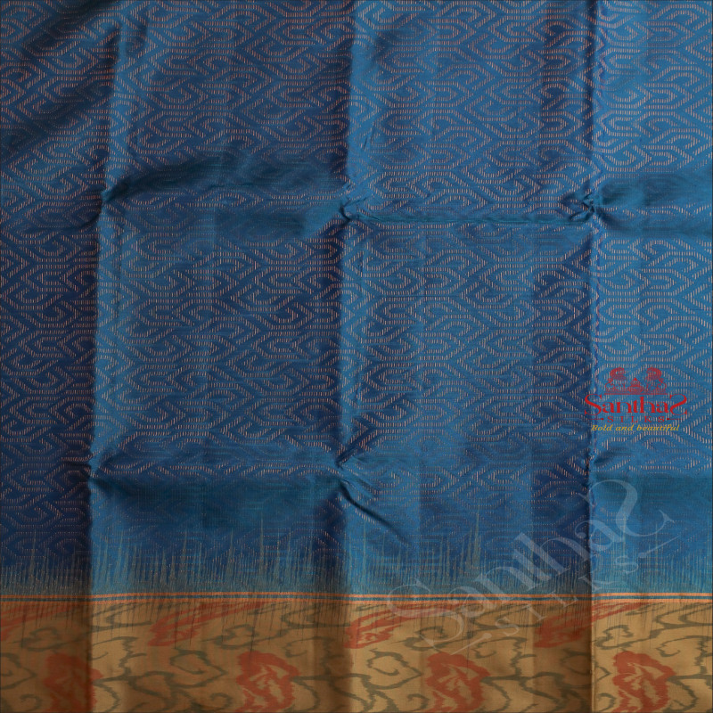 BLUE COLOUR BODY WITH GOLDEN ZARI EMBOSED WITH CONTRAST BLOUSE & BORDER