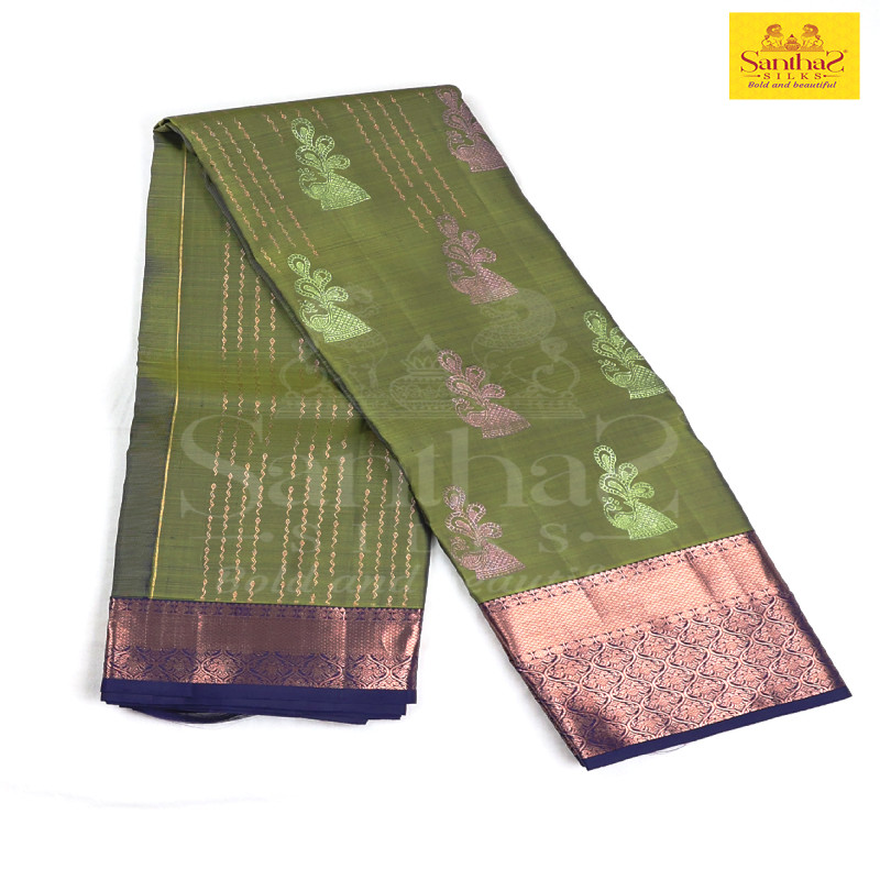 Mehendhi Green Pure Silk Saree with Copper Zari Border