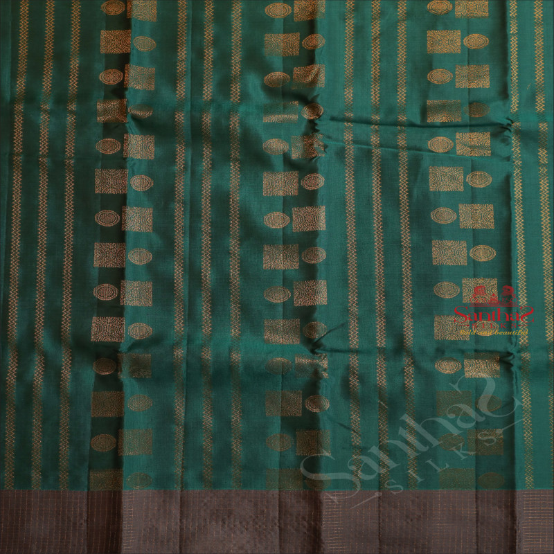 PINE GREEN COLOUR BODY WITH GOLDEN ZARI BUTTA WITH CONTRAST BLOUSE & BORDER